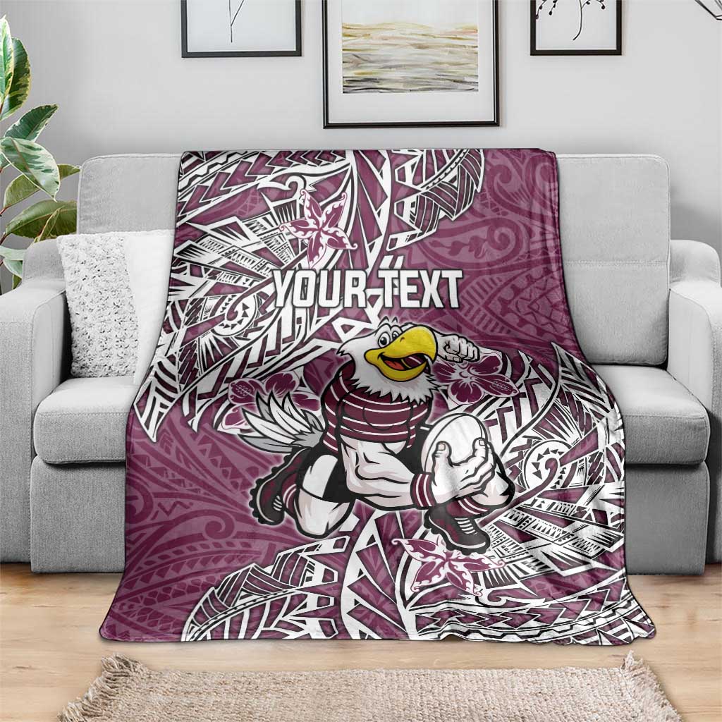 Personalised Manly Warringah Sea Eagles Blanket Polynesian Tribal Pattern With Rugby Sea Eagle Mascot Art
