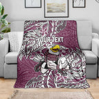 Personalised Manly Warringah Sea Eagles Blanket Polynesian Tribal Pattern With Rugby Sea Eagle Mascot Art