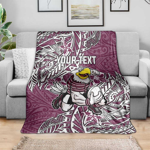 Personalised Manly Warringah Sea Eagles Blanket Polynesian Tribal Pattern With Rugby Sea Eagle Mascot Art