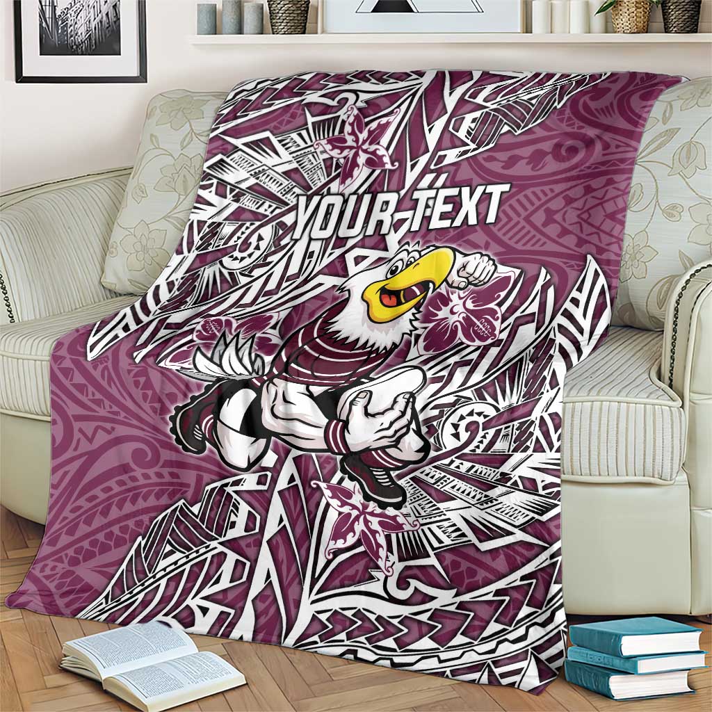 Personalised Manly Warringah Sea Eagles Blanket Polynesian Tribal Pattern With Rugby Sea Eagle Mascot Art
