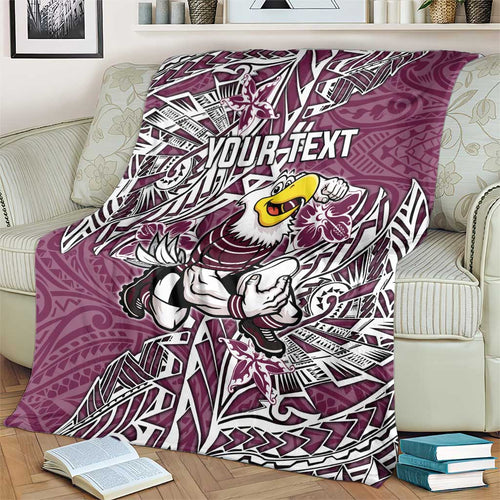 Personalised Manly Warringah Sea Eagles Blanket Polynesian Tribal Pattern With Rugby Sea Eagle Mascot Art
