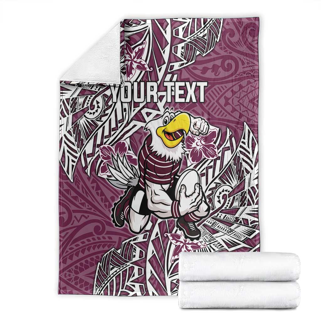 Personalised Manly Warringah Sea Eagles Blanket Polynesian Tribal Pattern With Rugby Sea Eagle Mascot Art