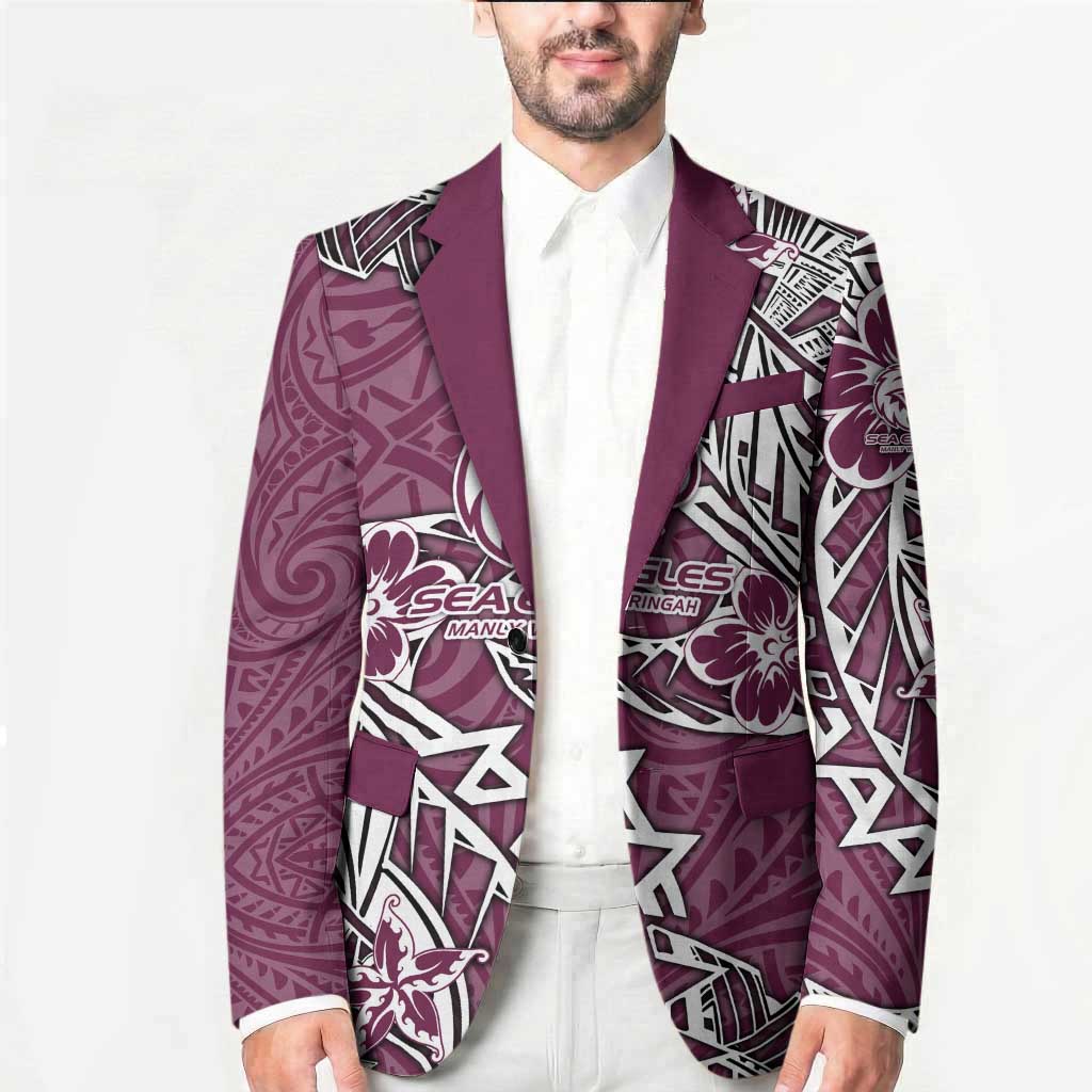 Personalised Manly Warringah Sea Eagles Blazer Polynesian Tribal Pattern With Rugby Sea Eagle Mascot Art