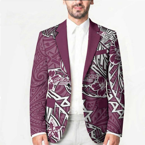 Personalised Manly Warringah Sea Eagles Blazer Polynesian Tribal Pattern With Rugby Sea Eagle Mascot Art