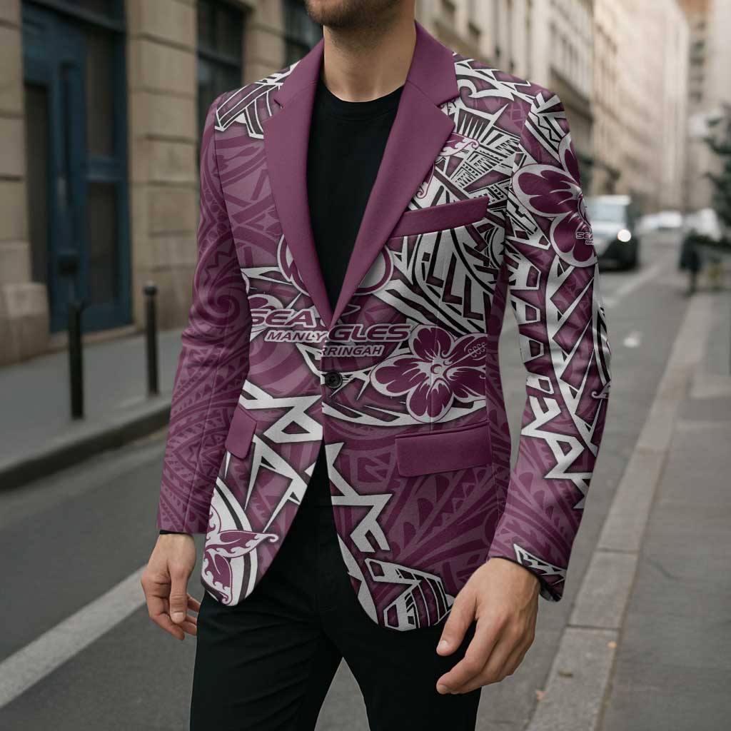 Personalised Manly Warringah Sea Eagles Blazer Polynesian Tribal Pattern With Rugby Sea Eagle Mascot Art