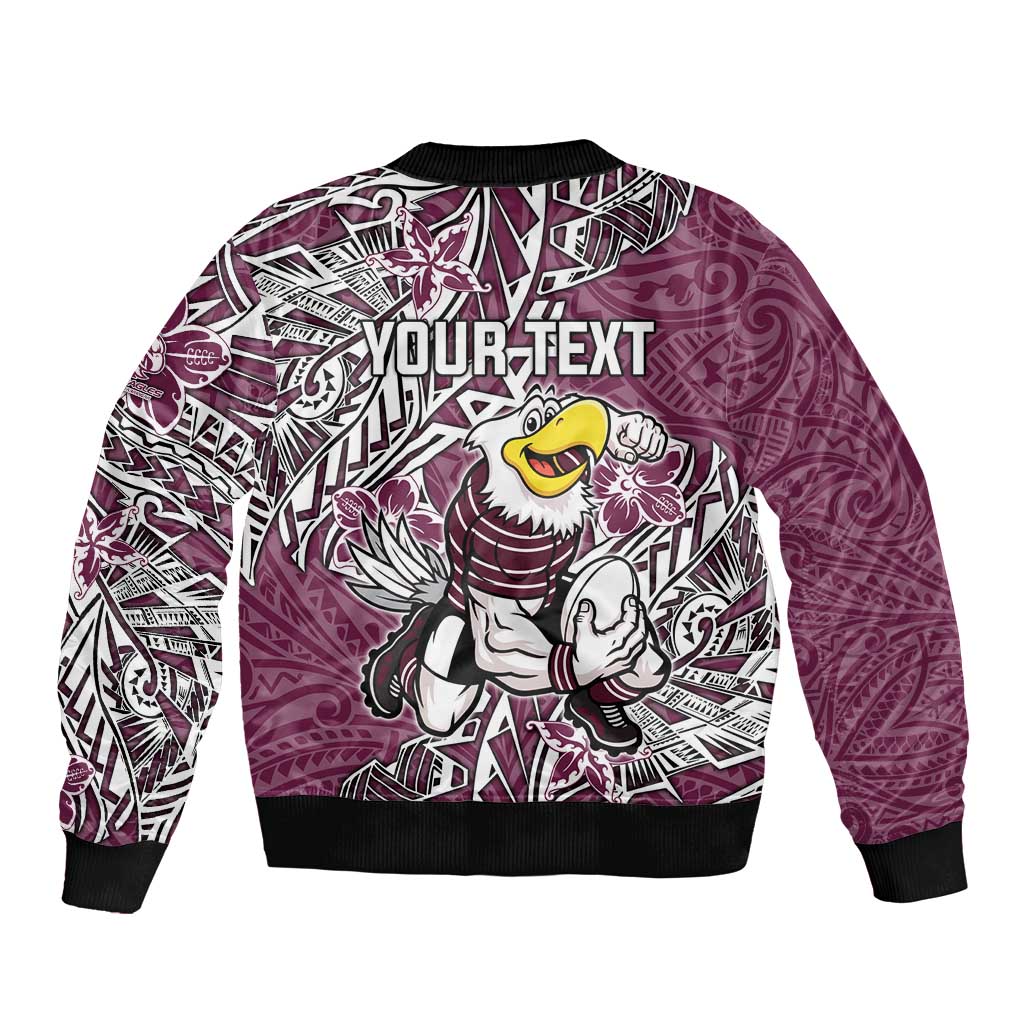 Personalised Manly Warringah Sea Eagles Bomber Jacket Polynesian Tribal Pattern With Rugby Sea Eagle Mascot Art