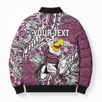 Personalised Manly Warringah Sea Eagles Bomber Puffer Jacket Polynesian Tribal Pattern With Rugby Sea Eagle Mascot Art