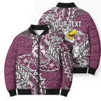 Personalised Manly Warringah Sea Eagles Bomber Puffer Jacket Polynesian Tribal Pattern With Rugby Sea Eagle Mascot Art