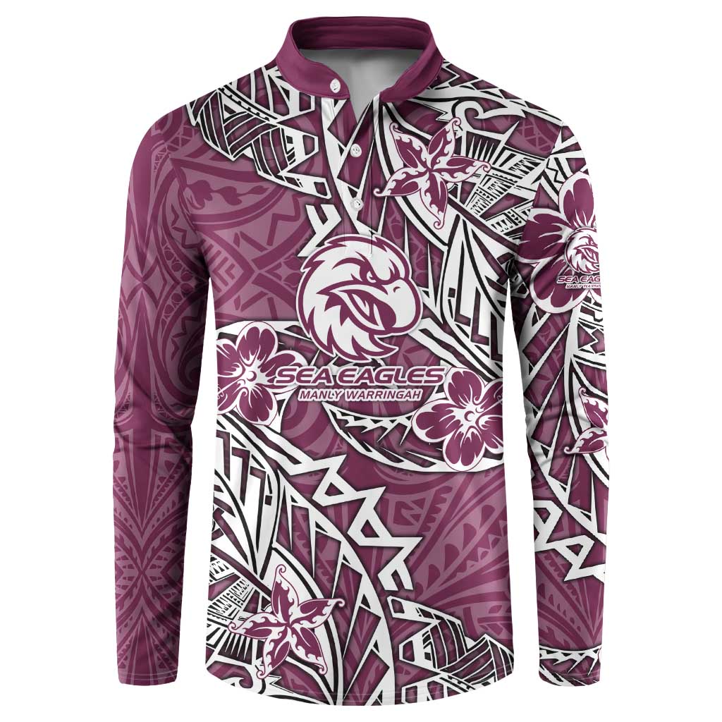 Personalised Manly Warringah Sea Eagles Button Sweatshirt Polynesian Tribal Pattern With Rugby Sea Eagle Mascot Art