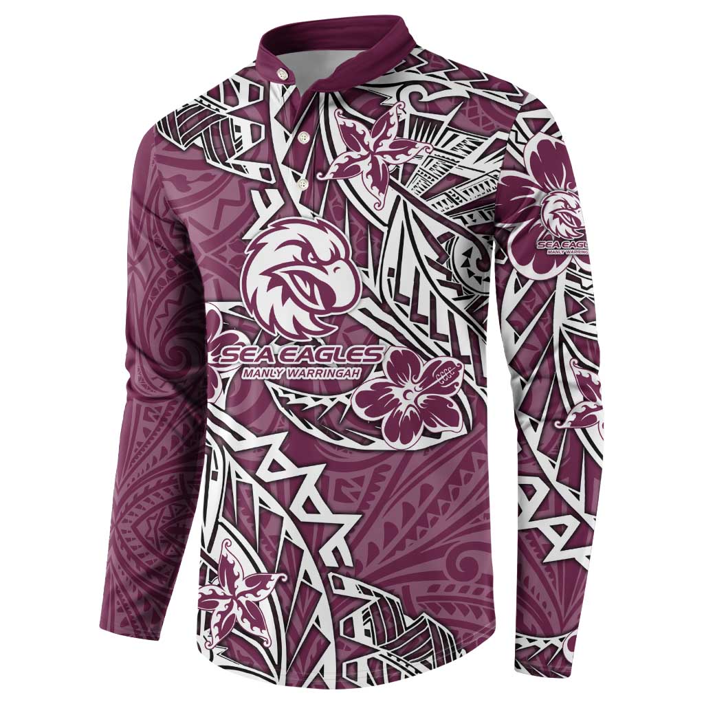 Personalised Manly Warringah Sea Eagles Button Sweatshirt Polynesian Tribal Pattern With Rugby Sea Eagle Mascot Art