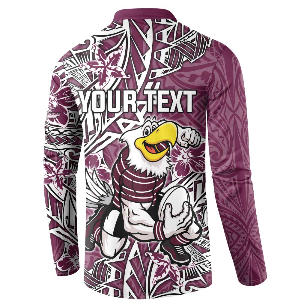 Personalised Manly Warringah Sea Eagles Button Sweatshirt Polynesian Tribal Pattern With Rugby Sea Eagle Mascot Art