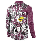 Personalised Manly Warringah Sea Eagles Button Sweatshirt Polynesian Tribal Pattern With Rugby Sea Eagle Mascot Art