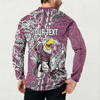 Personalised Manly Warringah Sea Eagles Button Sweatshirt Polynesian Tribal Pattern With Rugby Sea Eagle Mascot Art