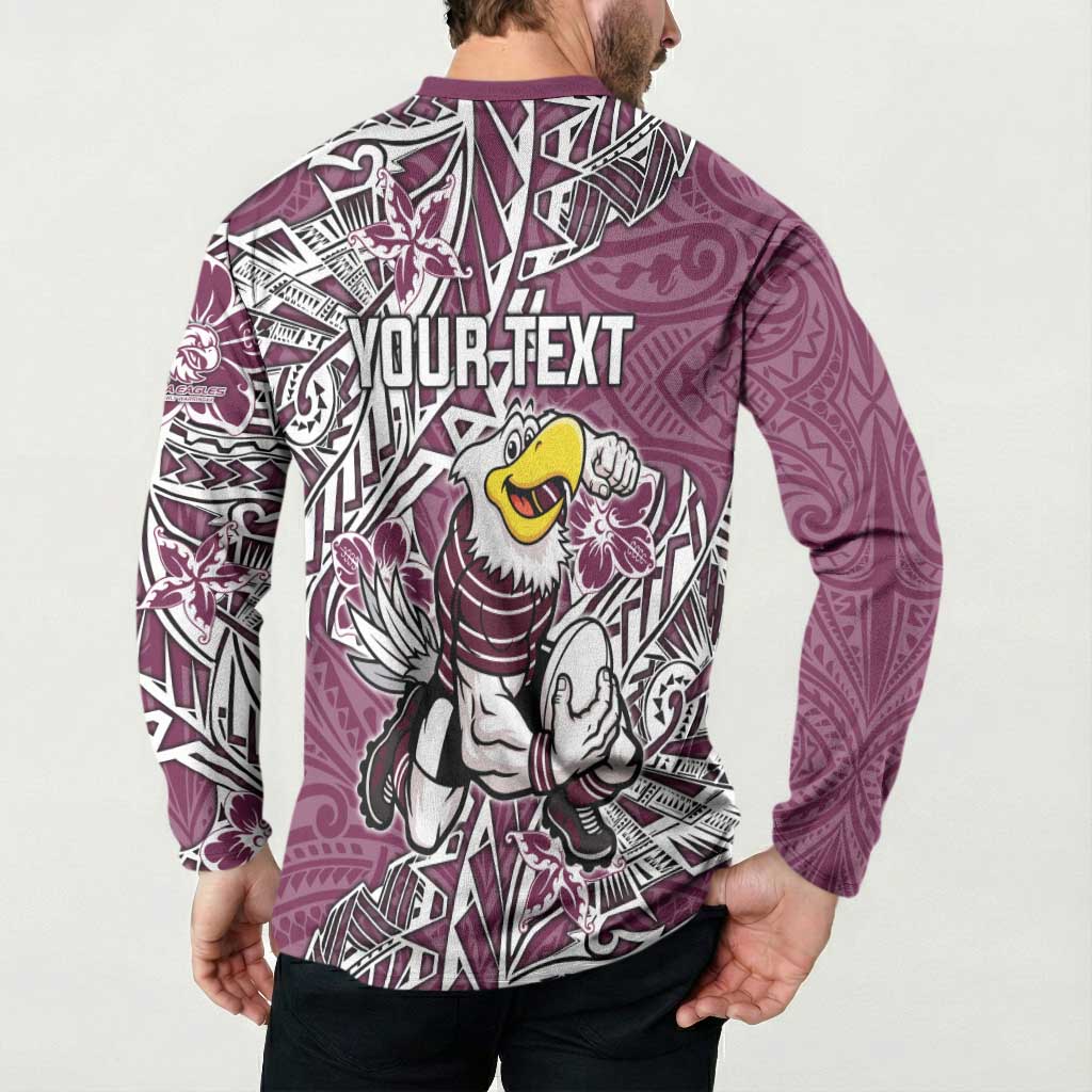 Personalised Manly Warringah Sea Eagles Button Sweatshirt Polynesian Tribal Pattern With Rugby Sea Eagle Mascot Art