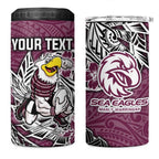Personalised Manly Warringah Sea Eagles 4 in 1 Can Cooler Tumbler Polynesian Tribal Pattern With Rugby Sea Eagle Mascot Art