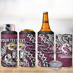 Personalised Manly Warringah Sea Eagles 4 in 1 Can Cooler Tumbler Polynesian Tribal Pattern With Rugby Sea Eagle Mascot Art