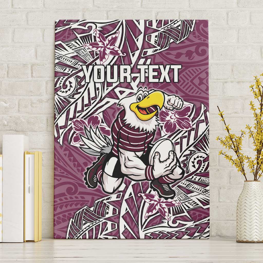 Personalised Manly Warringah Sea Eagles Canvas Wall Art Polynesian Tribal Pattern With Rugby Sea Eagle Mascot Art