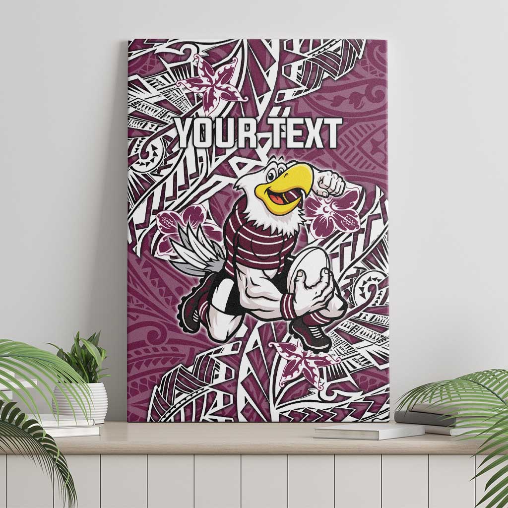 Personalised Manly Warringah Sea Eagles Canvas Wall Art Polynesian Tribal Pattern With Rugby Sea Eagle Mascot Art