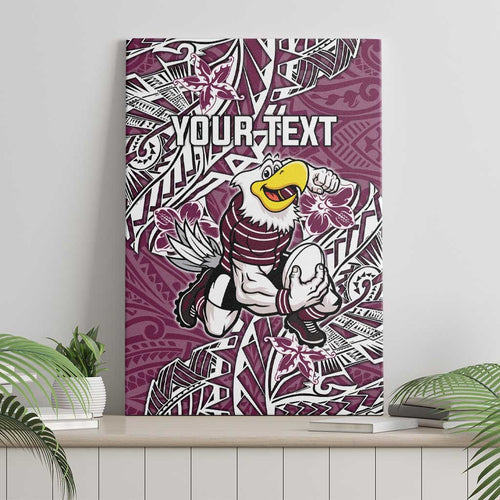 Personalised Manly Warringah Sea Eagles Canvas Wall Art Polynesian Tribal Pattern With Rugby Sea Eagle Mascot Art