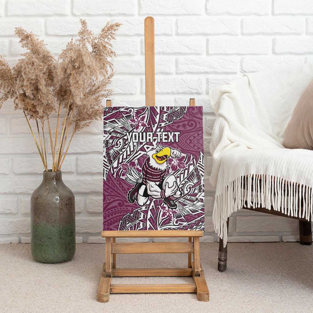 Personalised Manly Warringah Sea Eagles Canvas Wall Art Polynesian Tribal Pattern With Rugby Sea Eagle Mascot Art