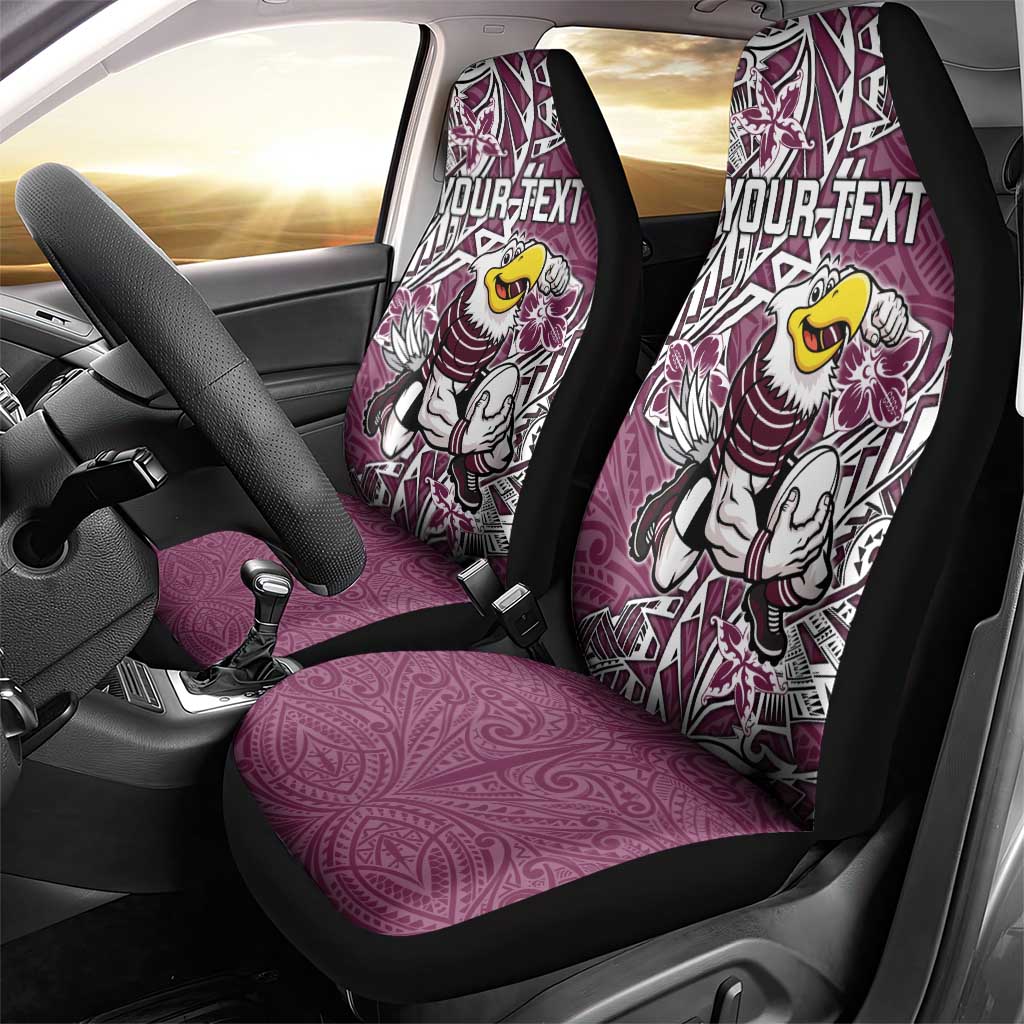 Personalised Manly Warringah Sea Eagles Car Seat Cover Polynesian Tribal Pattern With Rugby Sea Eagle Mascot Art