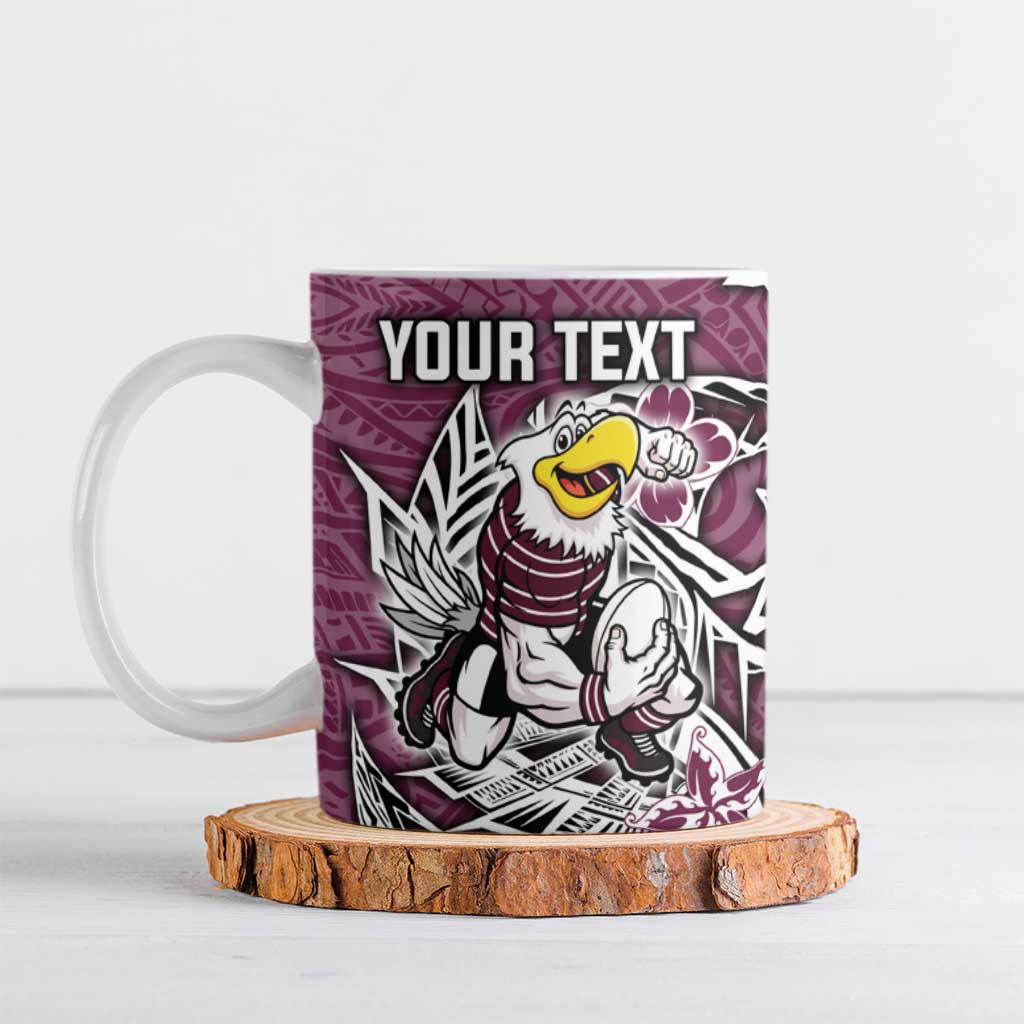 Personalised Manly Warringah Sea Eagles Ceramic Mug Polynesian Tribal Pattern With Rugby Sea Eagle Mascot Art