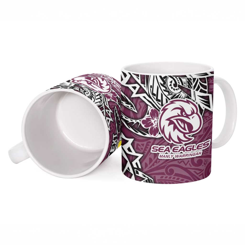 Personalised Manly Warringah Sea Eagles Ceramic Mug Polynesian Tribal Pattern With Rugby Sea Eagle Mascot Art