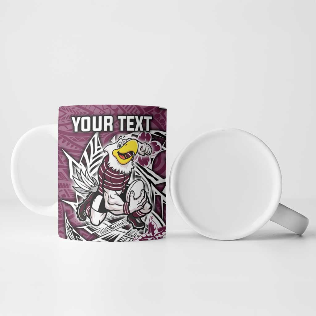 Personalised Manly Warringah Sea Eagles Ceramic Mug Polynesian Tribal Pattern With Rugby Sea Eagle Mascot Art