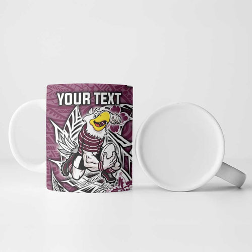 Personalised Manly Warringah Sea Eagles Ceramic Mug Polynesian Tribal Pattern With Rugby Sea Eagle Mascot Art