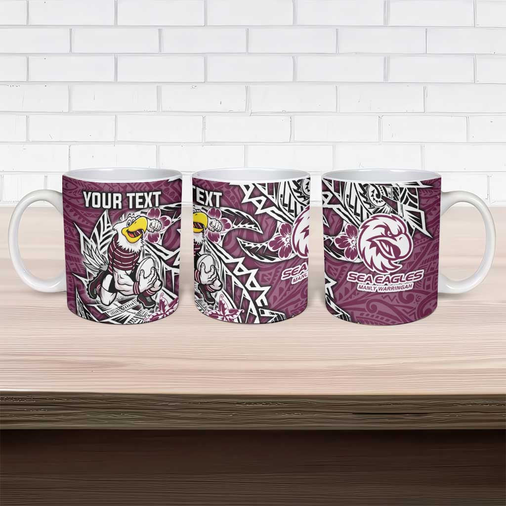Personalised Manly Warringah Sea Eagles Ceramic Mug Polynesian Tribal Pattern With Rugby Sea Eagle Mascot Art