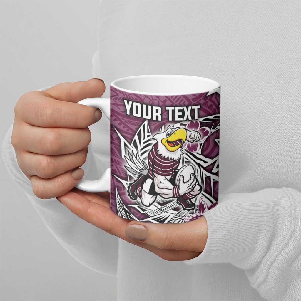 Personalised Manly Warringah Sea Eagles Ceramic Mug Polynesian Tribal Pattern With Rugby Sea Eagle Mascot Art