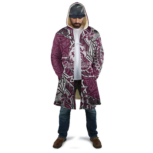 Personalised Manly Warringah Sea Eagles Cloak Polynesian Tribal Pattern With Rugby Sea Eagle Mascot Art