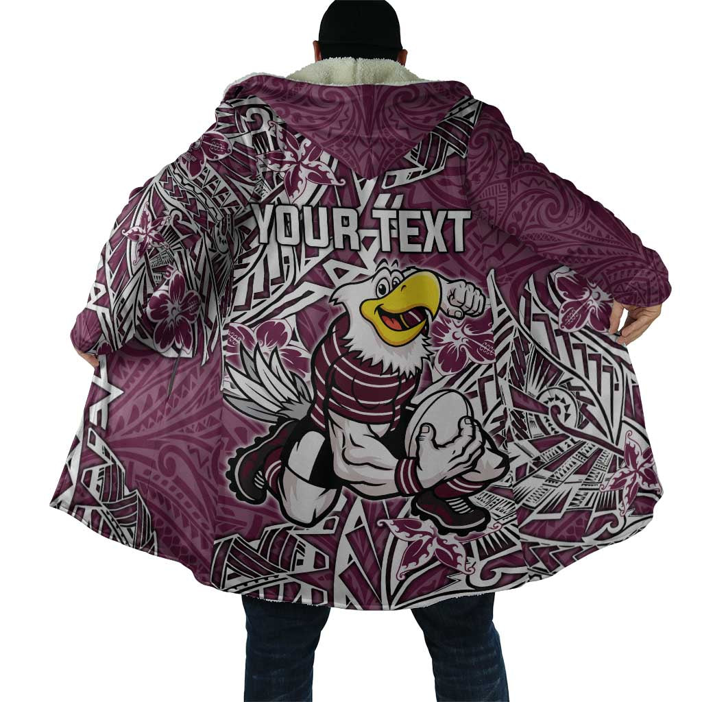 Personalised Manly Warringah Sea Eagles Cloak Polynesian Tribal Pattern With Rugby Sea Eagle Mascot Art
