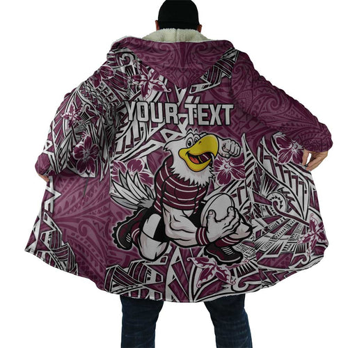 Personalised Manly Warringah Sea Eagles Cloak Polynesian Tribal Pattern With Rugby Sea Eagle Mascot Art