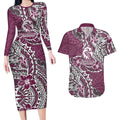 Personalised Manly Warringah Sea Eagles Couples Matching Long Sleeve Bodycon Dress and Hawaiian Shirt Polynesian Tribal Pattern With Rugby Sea Eagle Mascot Art