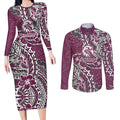 Personalised Manly Warringah Sea Eagles Couples Matching Long Sleeve Bodycon Dress and Long Sleeve Button Shirt Polynesian Tribal Pattern With Rugby Sea Eagle Mascot Art