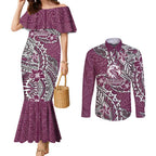 Personalised Manly Warringah Sea Eagles Couples Matching Mermaid Dress and Long Sleeve Button Shirt Polynesian Tribal Pattern With Rugby Sea Eagle Mascot Art