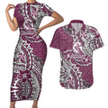 Personalised Manly Warringah Sea Eagles Couples Matching Short Sleeve Bodycon Dress and Hawaiian Shirt Polynesian Tribal Pattern With Rugby Sea Eagle Mascot Art