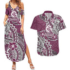 Personalised Manly Warringah Sea Eagles Couples Matching Summer Maxi Dress and Hawaiian Shirt Polynesian Tribal Pattern With Rugby Sea Eagle Mascot Art