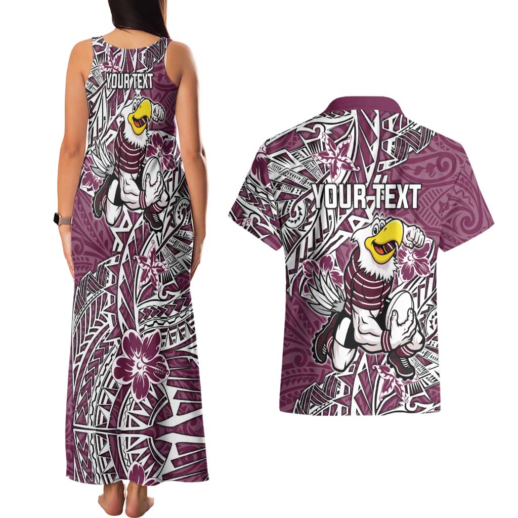 Personalised Manly Warringah Sea Eagles Couples Matching Tank Maxi Dress and Hawaiian Shirt Polynesian Tribal Pattern With Rugby Sea Eagle Mascot Art