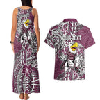 Personalised Manly Warringah Sea Eagles Couples Matching Tank Maxi Dress and Hawaiian Shirt Polynesian Tribal Pattern With Rugby Sea Eagle Mascot Art