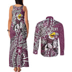 Personalised Manly Warringah Sea Eagles Couples Matching Tank Maxi Dress and Long Sleeve Button Shirt Polynesian Tribal Pattern With Rugby Sea Eagle Mascot Art