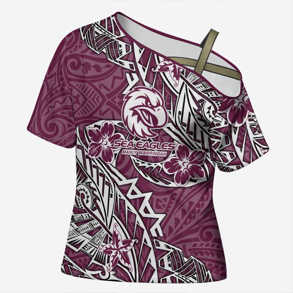Personalised Manly Warringah Sea Eagles Cross Shoulder Shirt Polynesian Tribal Pattern With Rugby Sea Eagle Mascot Art