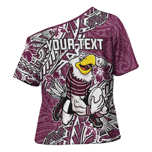 Personalised Manly Warringah Sea Eagles Cross Shoulder Shirt Polynesian Tribal Pattern With Rugby Sea Eagle Mascot Art