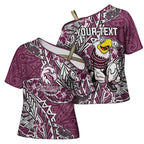 Personalised Manly Warringah Sea Eagles Cross Shoulder Shirt Polynesian Tribal Pattern With Rugby Sea Eagle Mascot Art