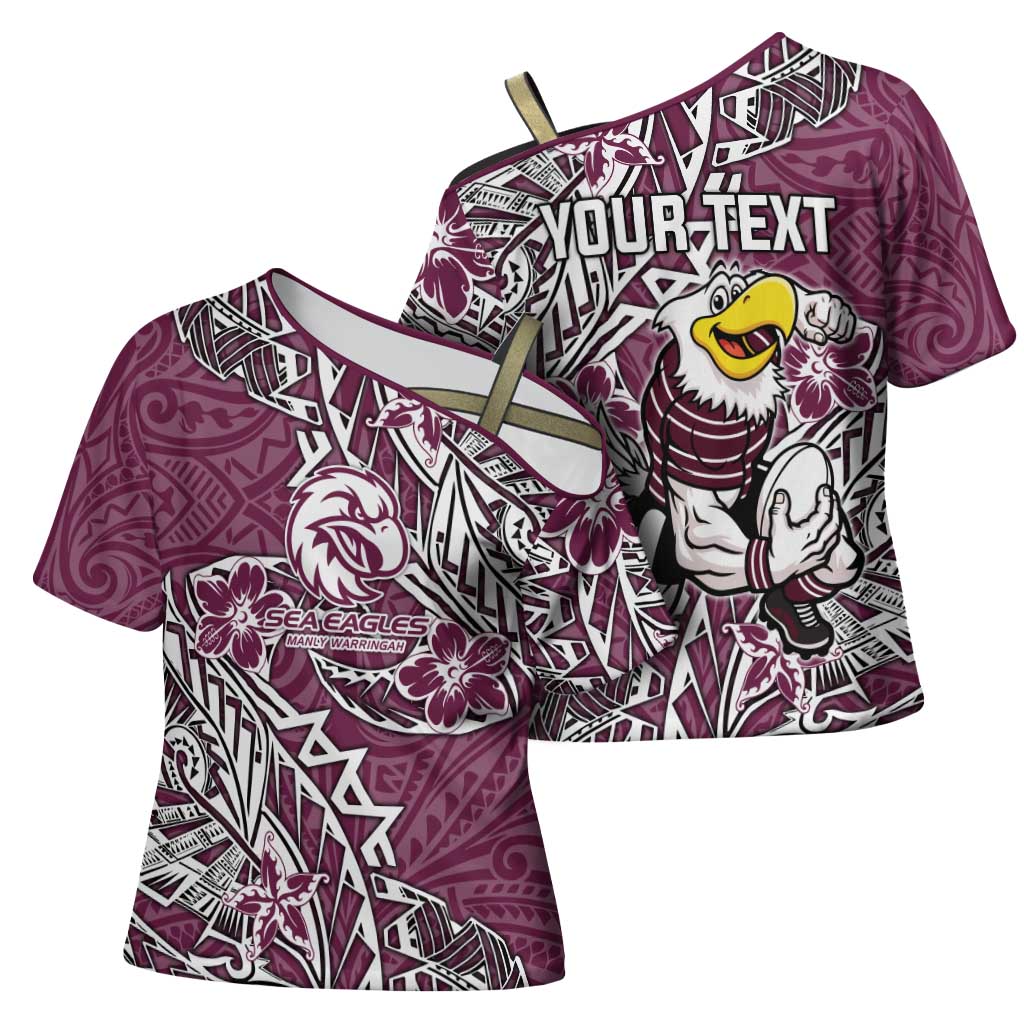 Personalised Manly Warringah Sea Eagles Cross Shoulder Shirt Polynesian Tribal Pattern With Rugby Sea Eagle Mascot Art