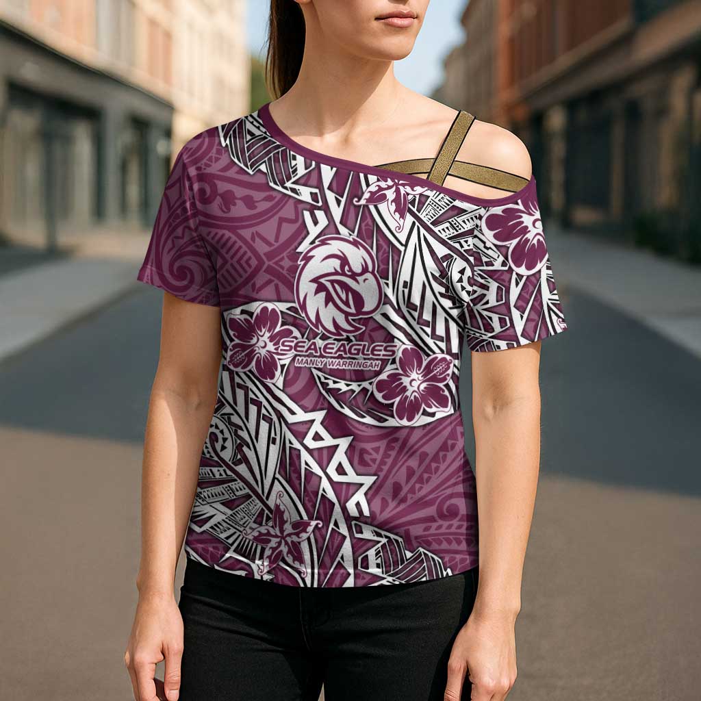 Personalised Manly Warringah Sea Eagles Cross Shoulder Shirt Polynesian Tribal Pattern With Rugby Sea Eagle Mascot Art