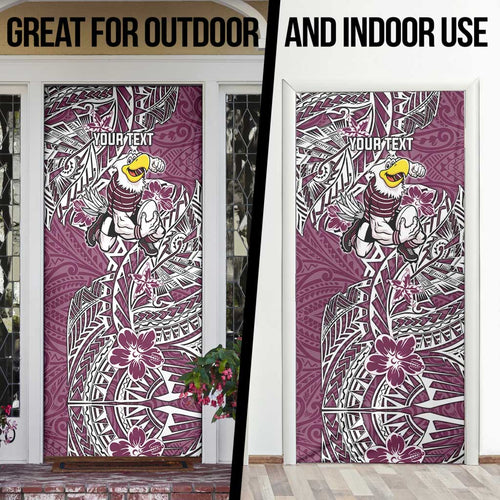 Personalised Manly Warringah Sea Eagles Door Cover Polynesian Tribal Pattern With Rugby Sea Eagle Mascot Art