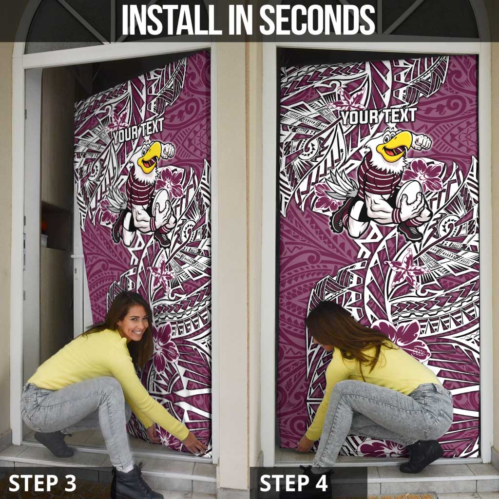 Personalised Manly Warringah Sea Eagles Door Cover Polynesian Tribal Pattern With Rugby Sea Eagle Mascot Art