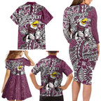 Personalised Manly Warringah Sea Eagles Family Matching Long Sleeve Bodycon Dress and Hawaiian Shirt Polynesian Tribal Pattern With Rugby Sea Eagle Mascot Art